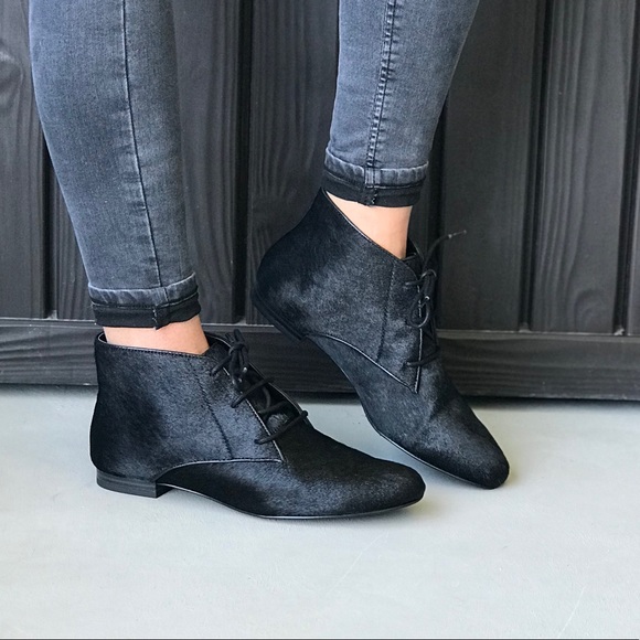 Urban Outfitters Shoes - Black Haircalf Textured Flat Lace Up Ankle Booties